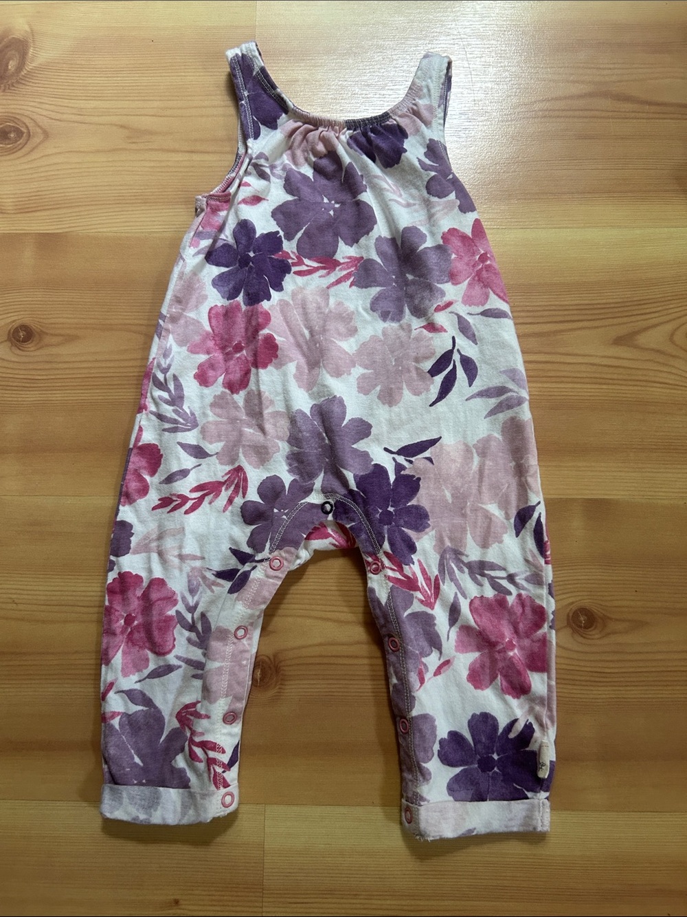 Burt's Bees Baby Pink & Purple Floral Sleeveless Romper